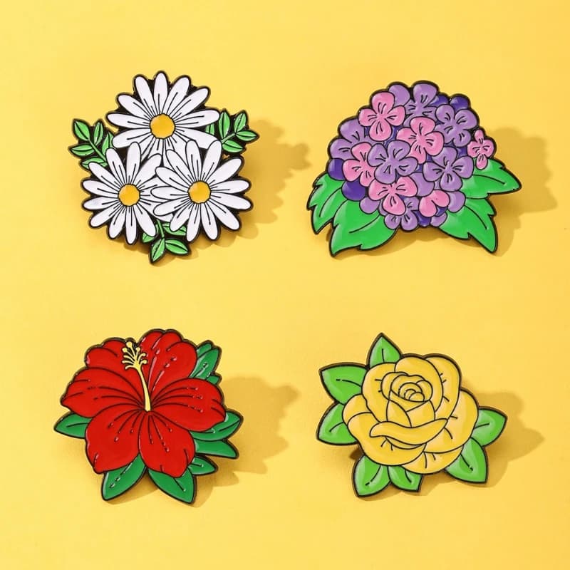Vintage Creative Floral Brooch Daisy Hydrangea Hibiscus Yellow Rose Alloy Badge Pin DIY Clothing Bag Hat Scarf T-shirt Accessory