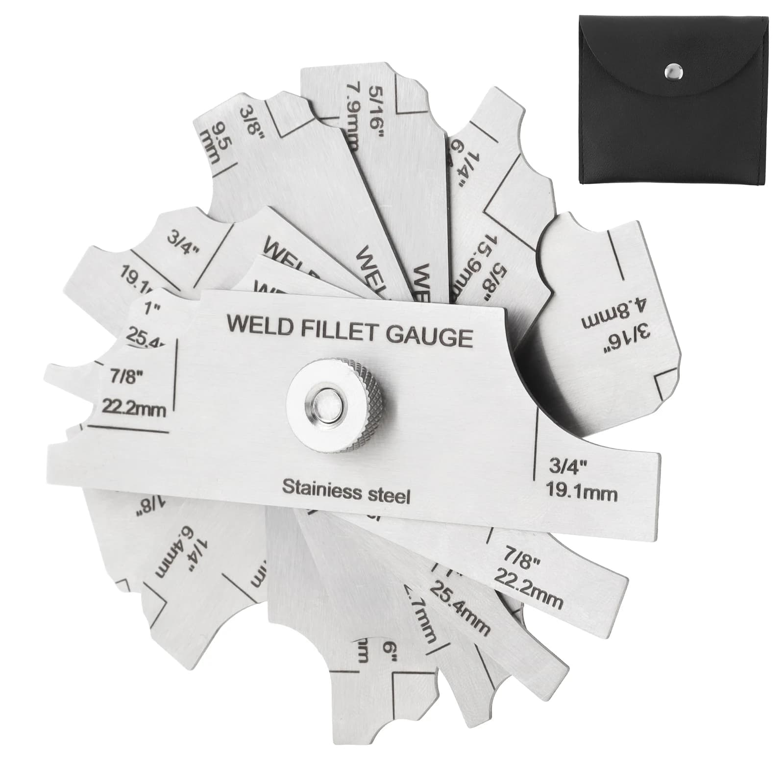 Stainless Steel Fillet Weld Gauge inch mm MG-11 7 Piece Metric Imperial Scale E-tched Markings Welding Measure Inspection Tools