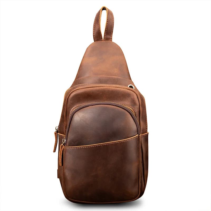 Song and dance show leather messenger bag retro style chest bag with zipper seal