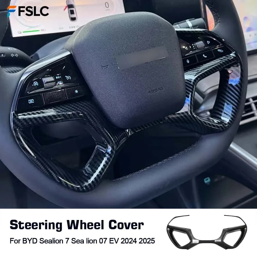⭐Genuine⭐ Car Decoration Steering Wheel Cover For BYD Scalion 7 Sca lion D7 EV 2024 2025 Carbon Fiber Cars Accessories Styling