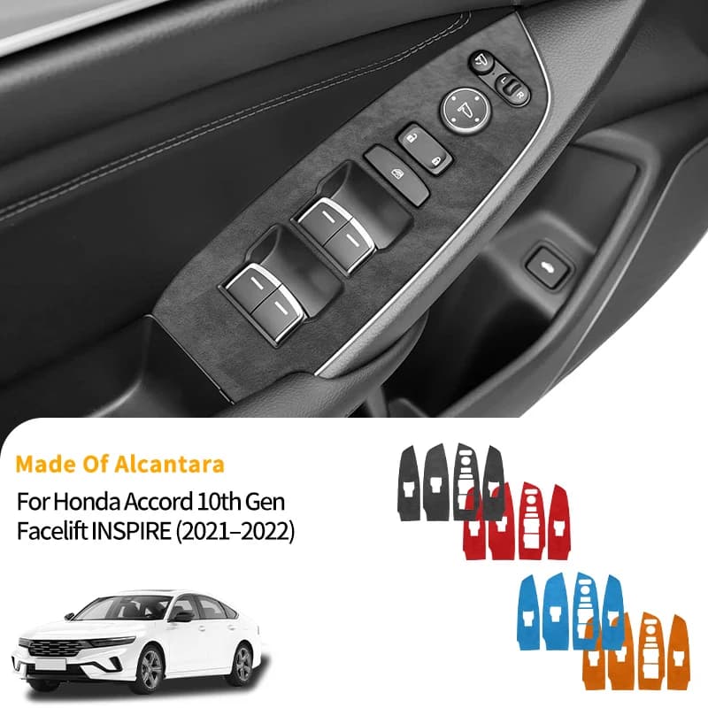 For Honda Accord 10th Gen Facelift & INSPIRE  Car Door Window Switch Panel Trim Sticker Interior Accessories Made of Alcantara