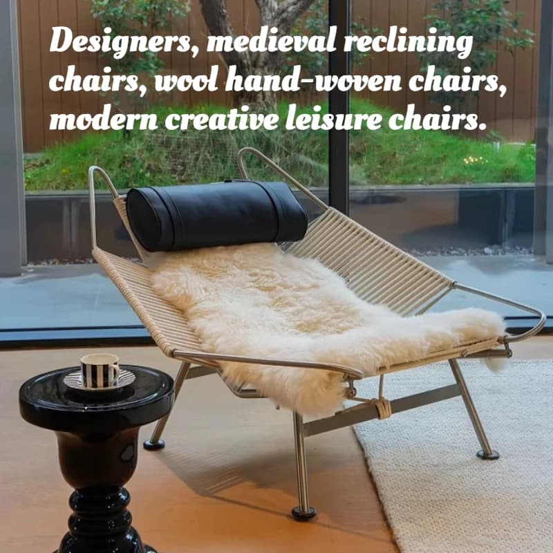 Nordic Designer Lounge Chair Wool Knitted Weave Modern Creative Accent Armchair Outdoor Living Room Garden Patio Comfy