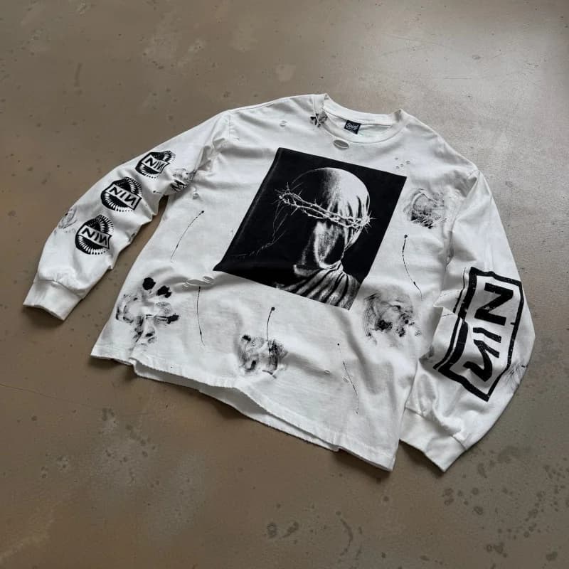 Latest High Street Saint Graffiti Prints Hand-Painted Splatter Art Distressed Heavyweight Fall Winter Men Women T Shirts