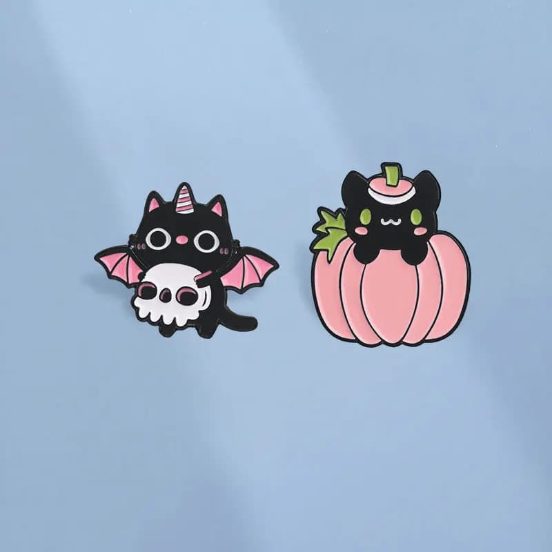 Halloween Cute Pink Black Bat Unicorn Skull Pumpkin Cat Brooch Cartoon Casual Party Gift Metal Badge Pins DIY Clothing Accessory