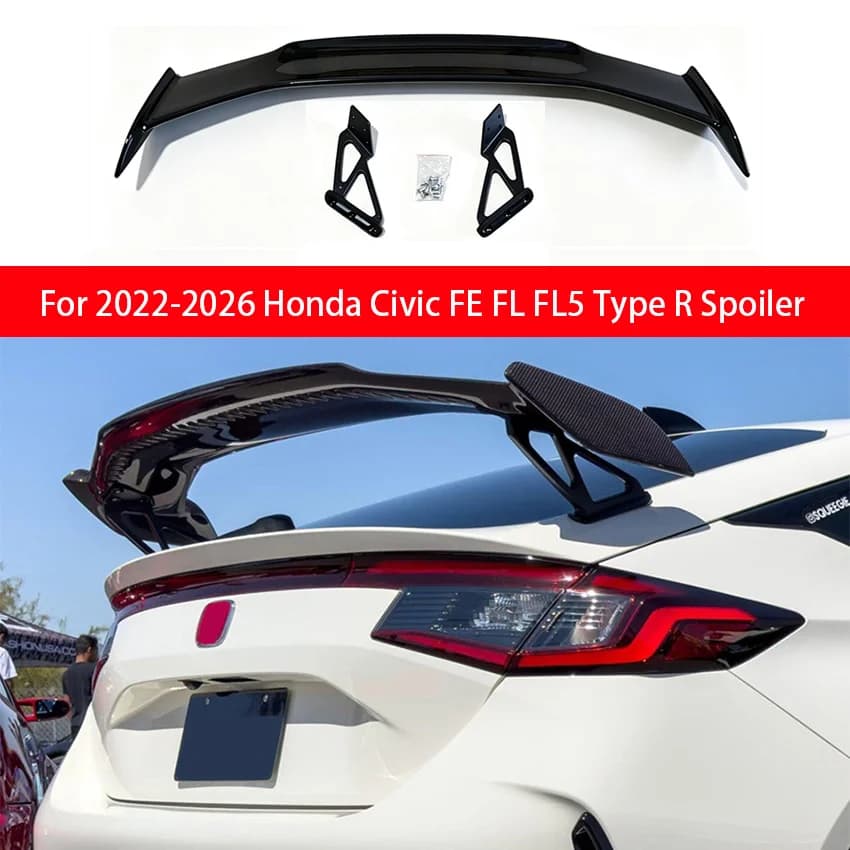 For 2022-2026 Honda Civic FE FL FL5 Type R ABS Black Carbon Car Rear Roof Trunk Spoiler Wings Tuning Body Kit Accessories