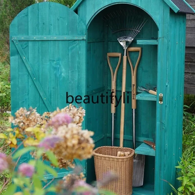 yj57 Gardening Forest Tool Storage Cabinet for Villa Balcony Outdoor Gardening Small Storage Cabinet Wooden Waterproof