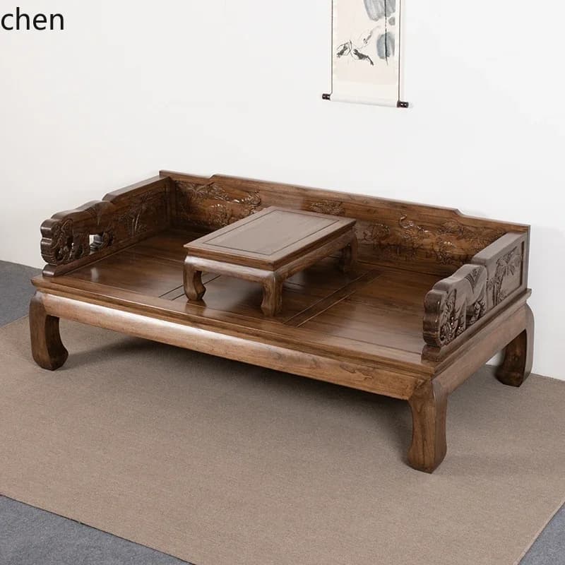 DSAOld Elm Wood Luohan Bed All Solid Wood Antique Style Imperial Concubine Couch Furniture Set