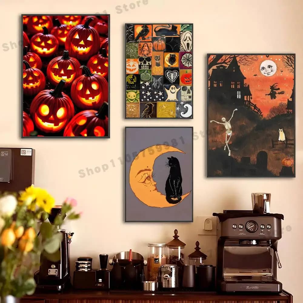 Happy Halloween Traditional Festival Poster HD Art Sticky Wall Waterproof For Bedroom Game Room Wall Home Decor Gifts