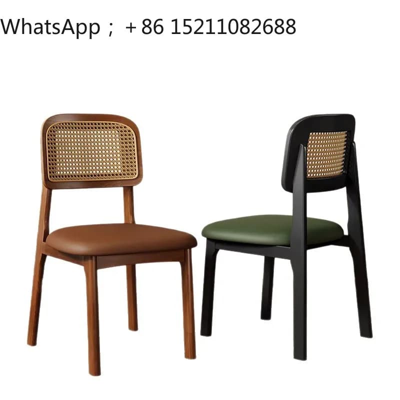 LLY solid wood dining chair western restaurant coffee milk tea shop rattan chair retro backrest living room home chair