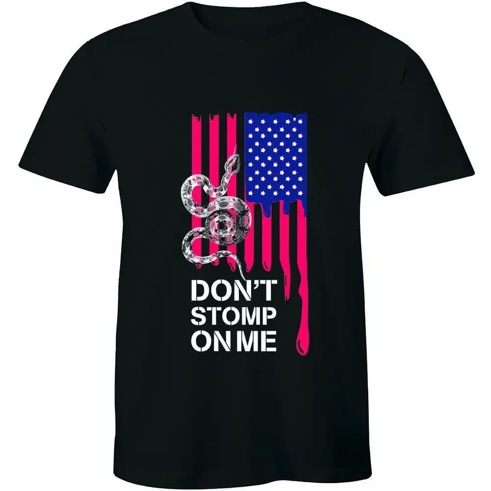 Don't Stomp on Me - American Flag Snake T-Shirt New 100% Cotton O-Neck Summer Short Sleeve Casual Mens T-shirt Size S-3XL
