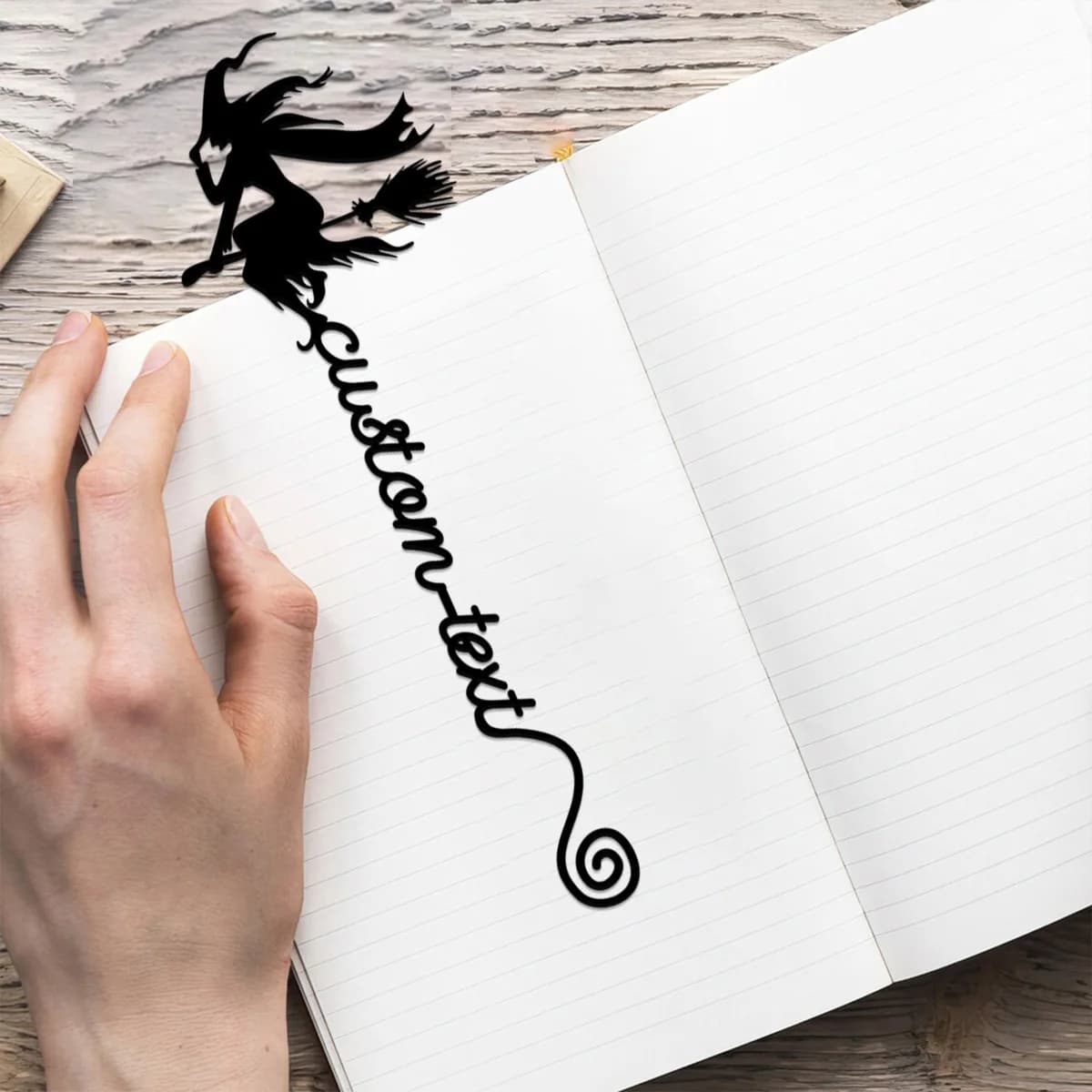 Custom Witch Bookmark, Book Lover Gift, Halloween Bookmark, Halloween Gift, Unique Bookmark, Custom Name, Witch On Broomstick