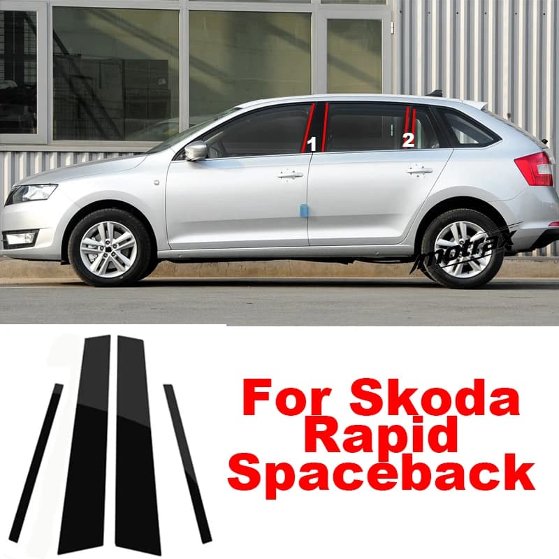 Car Glossy Black Mirror Effect Window Door for Skoda Rapid Spaceback Column B C Pillars Post Cover Trim Carbon Fiber PC Sticker