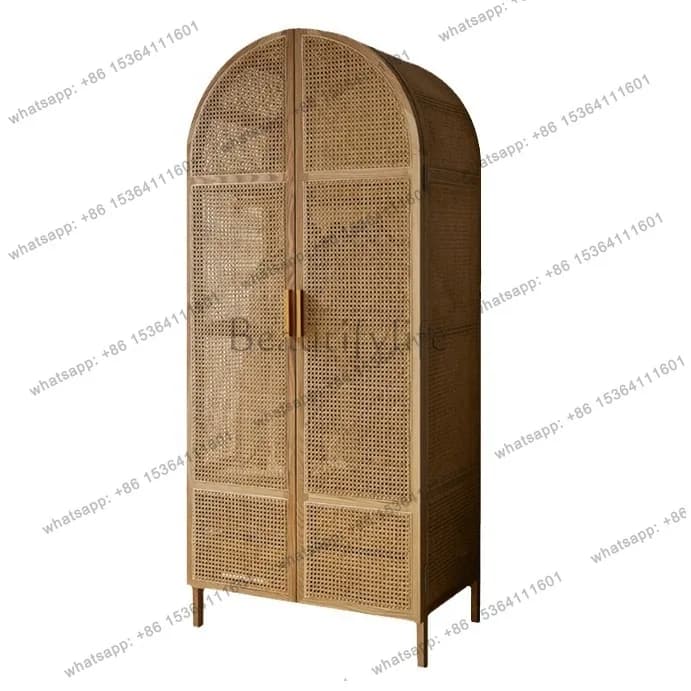Simple rattan modern simple solid wood frame wardrobe Nordic wardrobe