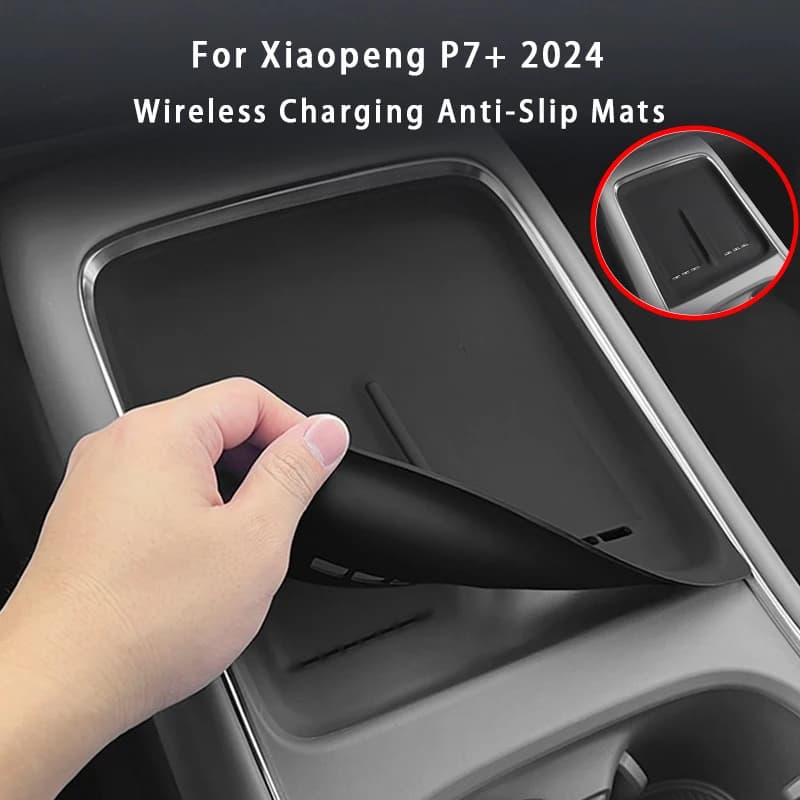 For Xiaopeng P7+ 2024 Center Console Cup Holder Anti-Slip Waterproof Wireless Charging Silicone Pad Car Interior Accessories