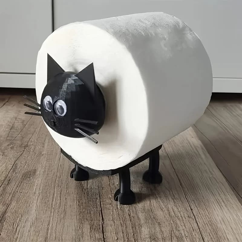 A Fun Cat Standalone 3D Printed Black Sheep Toilet Paper Commercial Tissue Holder, And A Set Of Self-Adhesive Plastic Bathroom