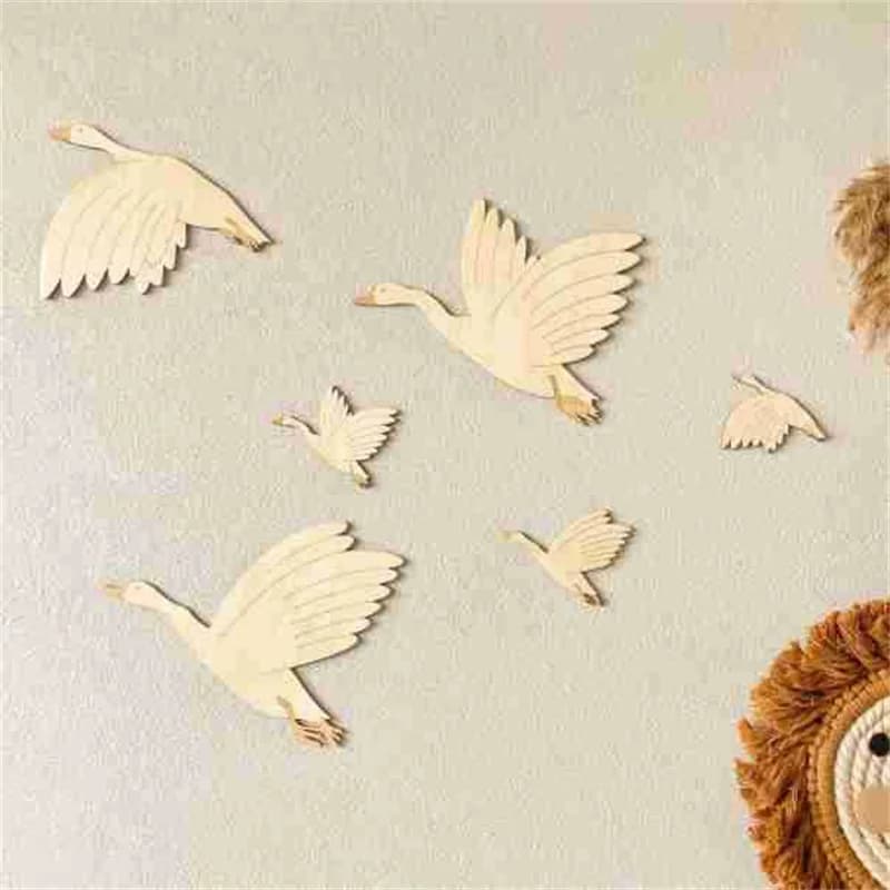 Wooden Cygnet Wall Sticker Set Flying Birds WildGeese Wood Sticker Kids Room Decoration Ornaments Home Crafts Baby Nursery Decor
