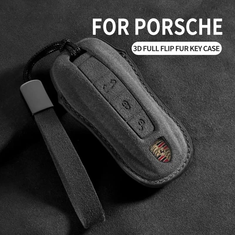 Suede Car Key Case Cover For Porsche 718 911 Panamera Cayenne Macan Boxster Cayman Car Key Protector Shell Accessories