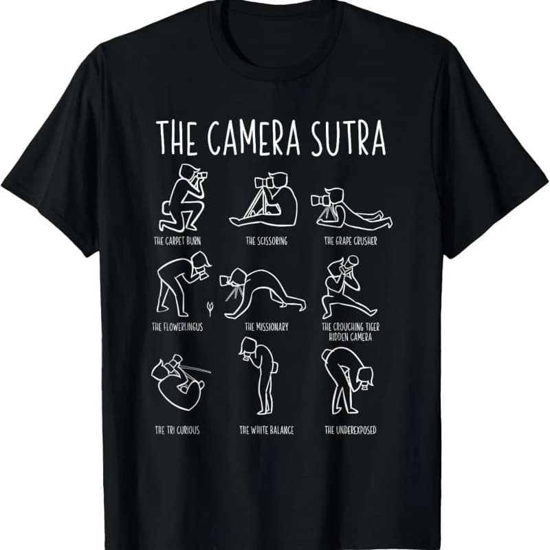 Funny The Camera Sutra  Photography Poses Graphic Tee Vintage Line Art Gift Men T-Shirt Humor Crewneck Casual Short Sleeve