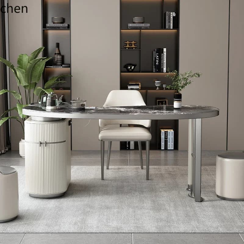 light luxury microcrystalline rock slab tea table and chair combination simple high-end sense home office tea table