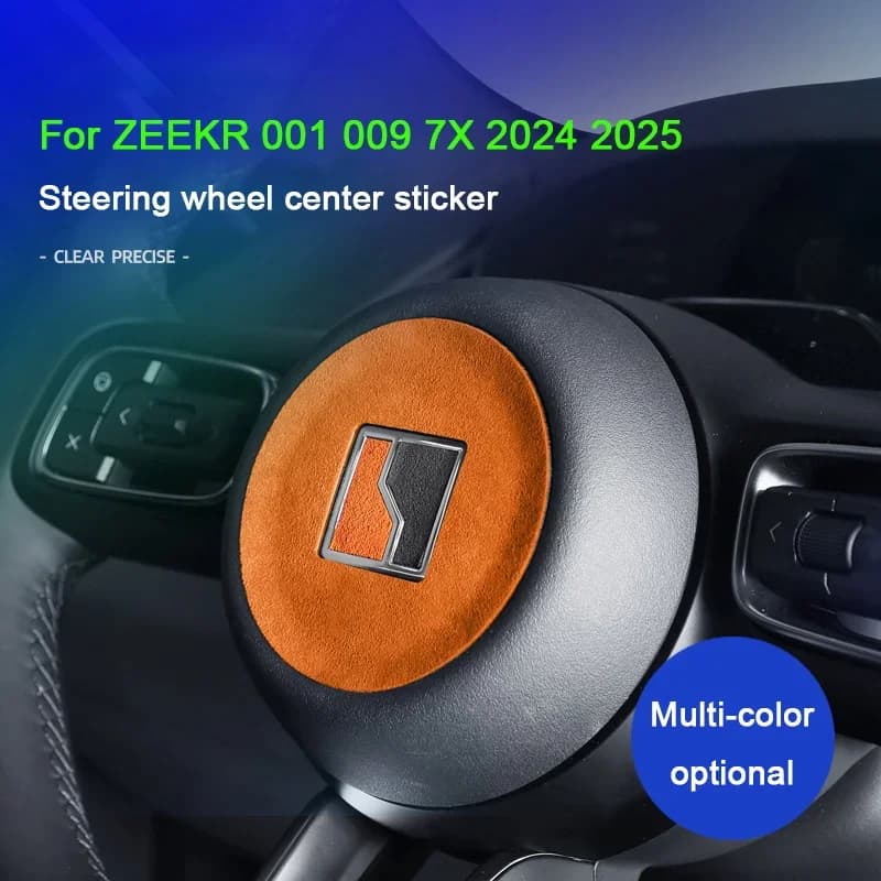 Super Suede For ZEEKR 7X 001 009 2024 2025 Car Decor Steering Wheel Panel Trim Cover Horn Decorative Sticker Car Accessories