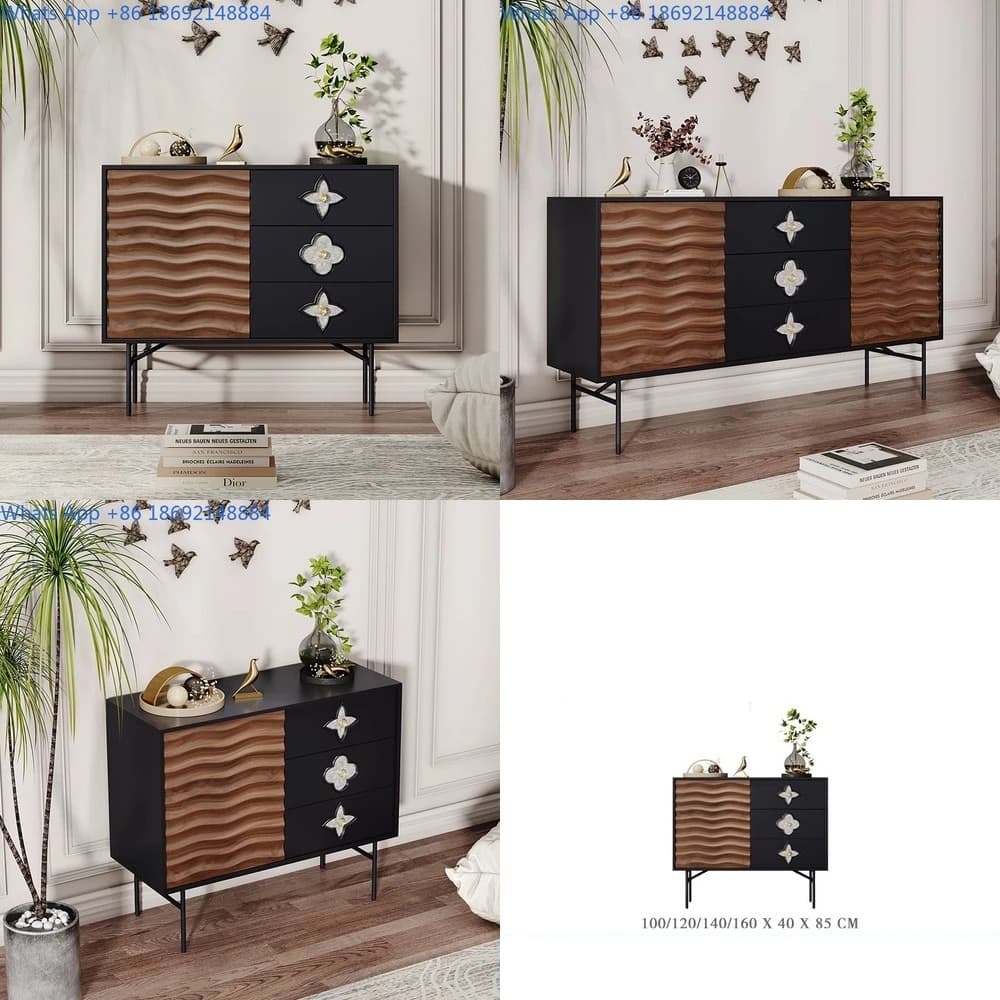 Italian Style Luxury Entryway Cabinet Living Room Storage Console Table Nordic Solid Wood Sideboard