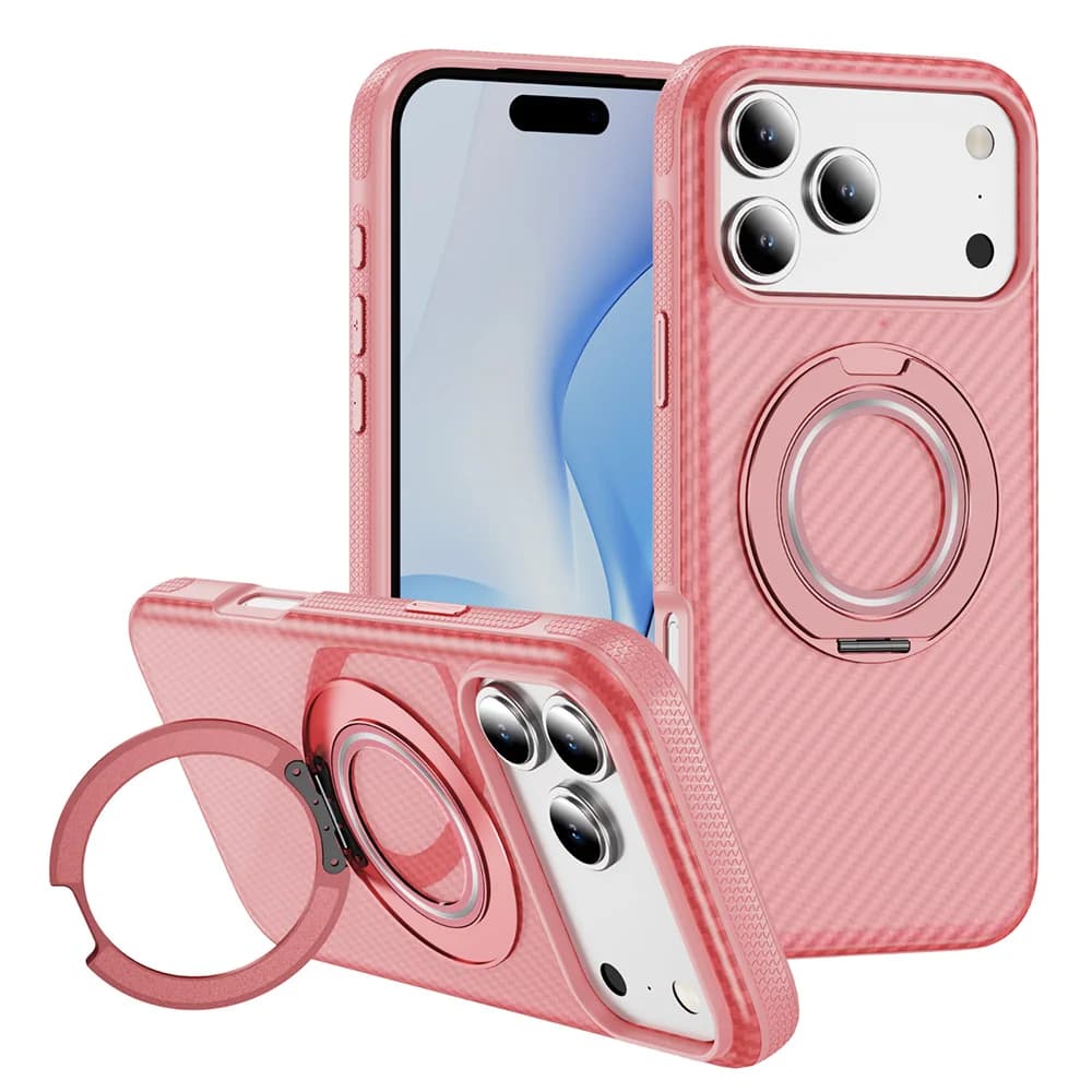 Compatible with Apple iPhone 17 Pro Case with Invisible Magnetic O-Ring Stand Military-Grade Translucent Case Great Grip Feeling