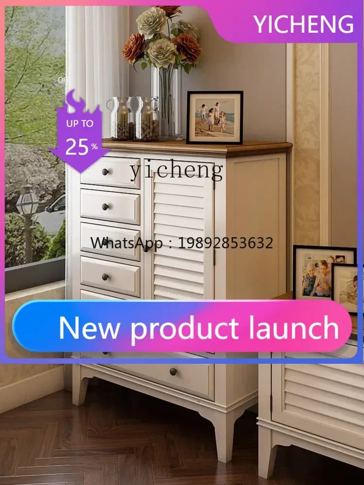 LYY  rural solid wood chest TV side cabinet wine cabinet living room white entrance storage partition dining side cabinet