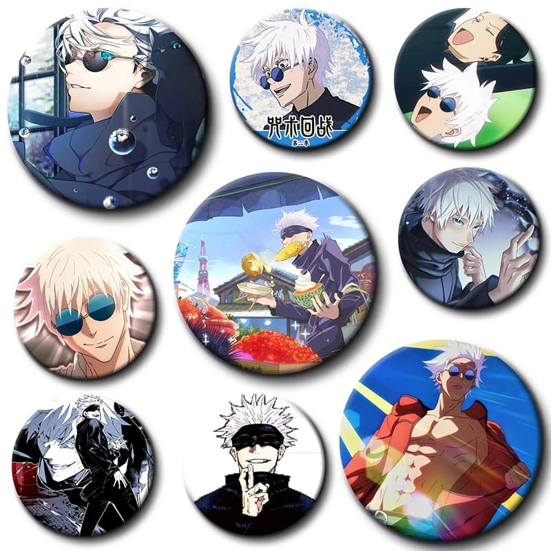 Manga Character Satoru Gojo Enamel Pins Tinplate Round Anime Brooch on Backpack Cartoon Cosplay Badges Accessories Jewelry Gift
