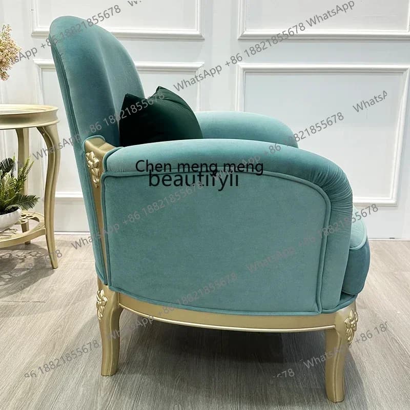 ss8350 American light luxury solid wood sofa chair living room balcony leisure tiger chair fabric French single chair