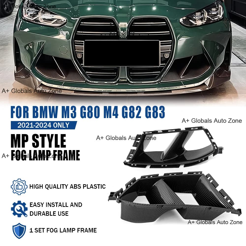 Carbon Fiber Look MP Style Front Bumper Convert Front Bumper Side Vent Trim Black Fog Lamp Frame For BMW M3 G80 M4 G82 G83 21-24