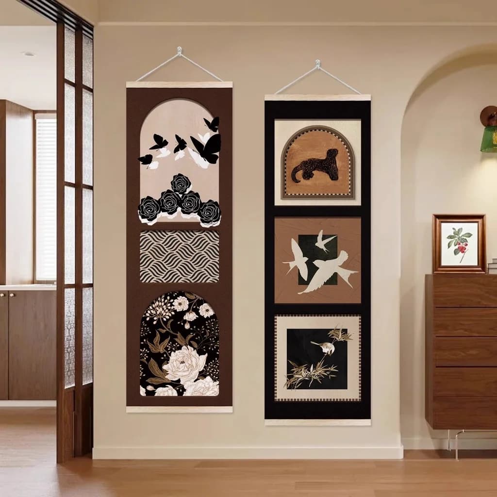 Wall Art for Living Room Bedroom,Chinese Traditional Meticulous Painting,Posters and Printing,Fixed Wooden Hanging Scroll