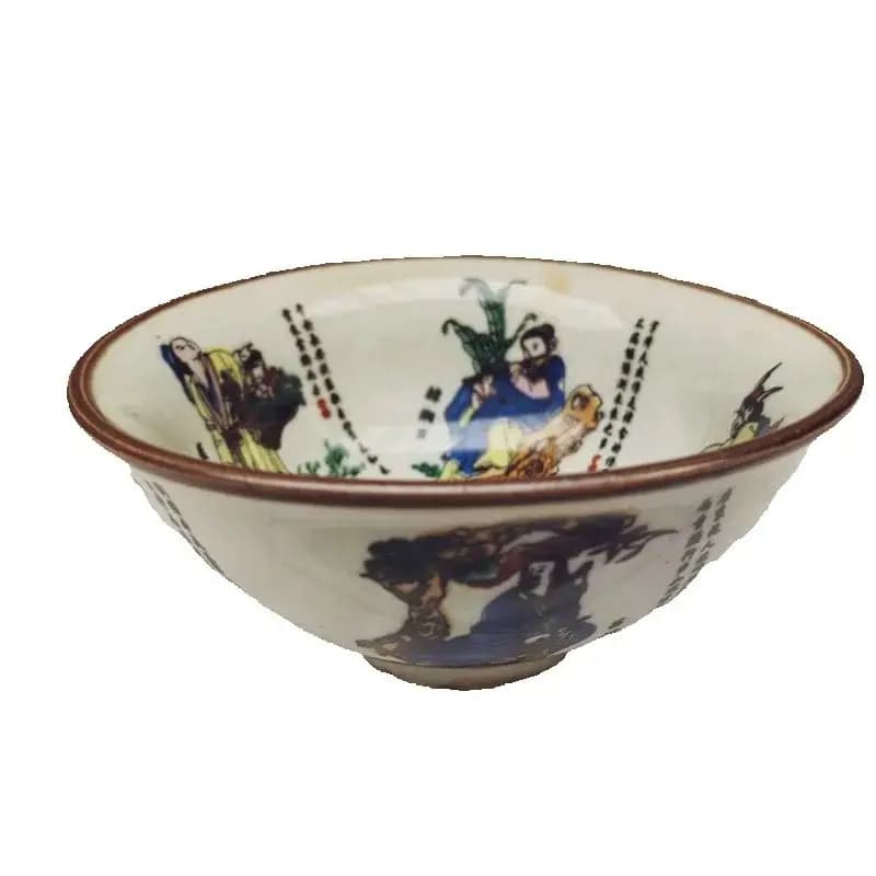 Pastel Chinese Old Porcelain Bowl Collection Eight Immortals Pattern Traditional Asian Decorative Kitchenware