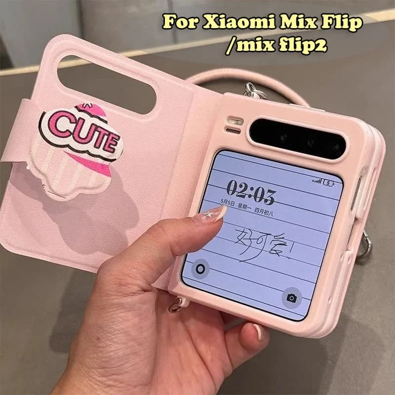 Cute Book Korean style Flip case for Xiaomi Mix Flip/Xiaomi Mix Flip2 Case Funda Pink Leather Cover with Stylus and Lanyard