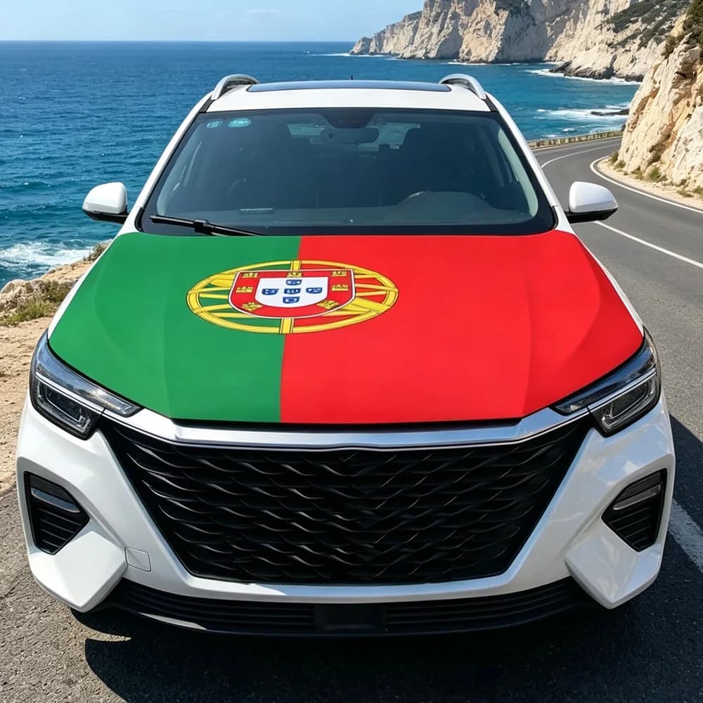 1pc National Portuguese Flag Banner Car Hood Cover Flag Elastic Fabric For Decor- 115x160cm Engine Hood Protector for Most Cars