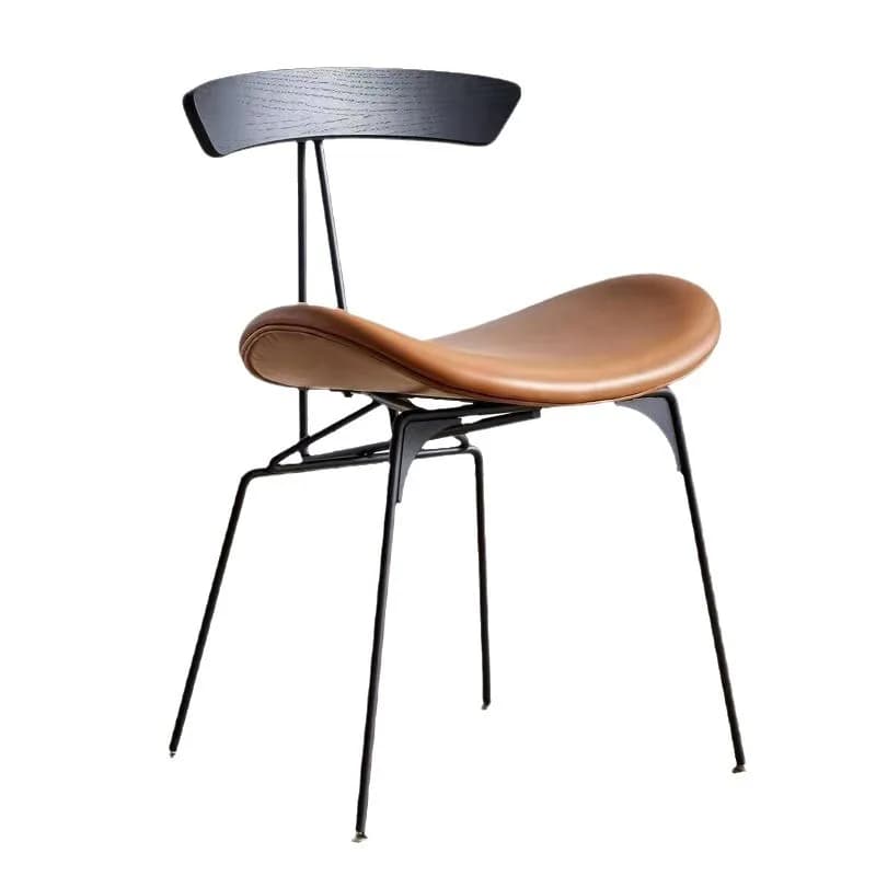 Industrial leather chair, Nordic designer casual backrest chair, solid wood vintage iron wrought light luxury ant dining chair