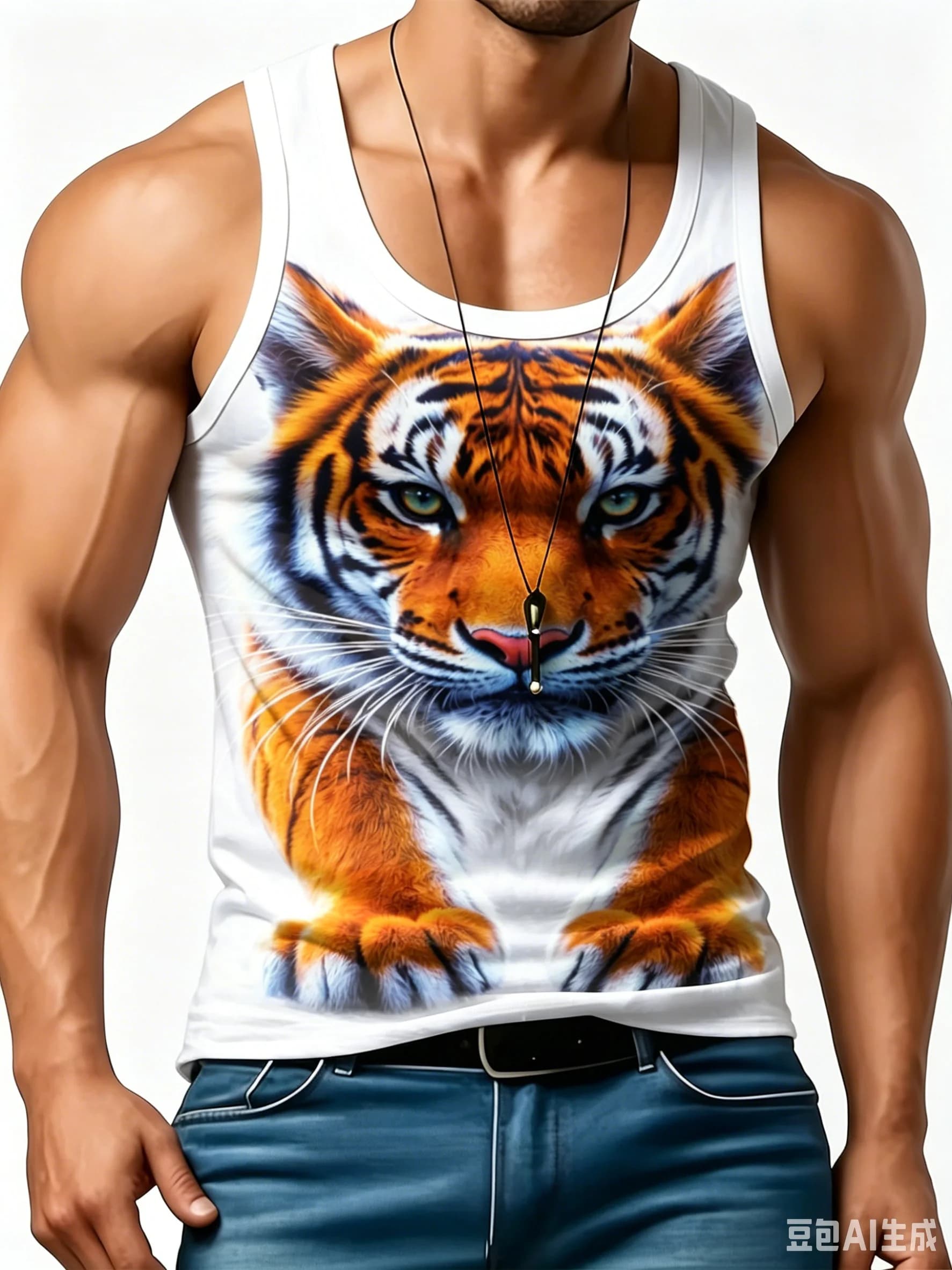 Men 3D Realistic Tiger Print Round neckTank Top, Breathable Sleeveless Muscle Vest for Gym Workout Summer Casual Daily Wear Top