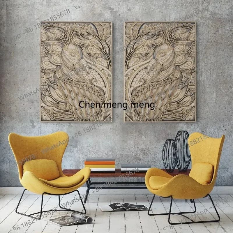 CC182 Peacock | Creative wall home soft decoration three-dimensional art wood Nordic