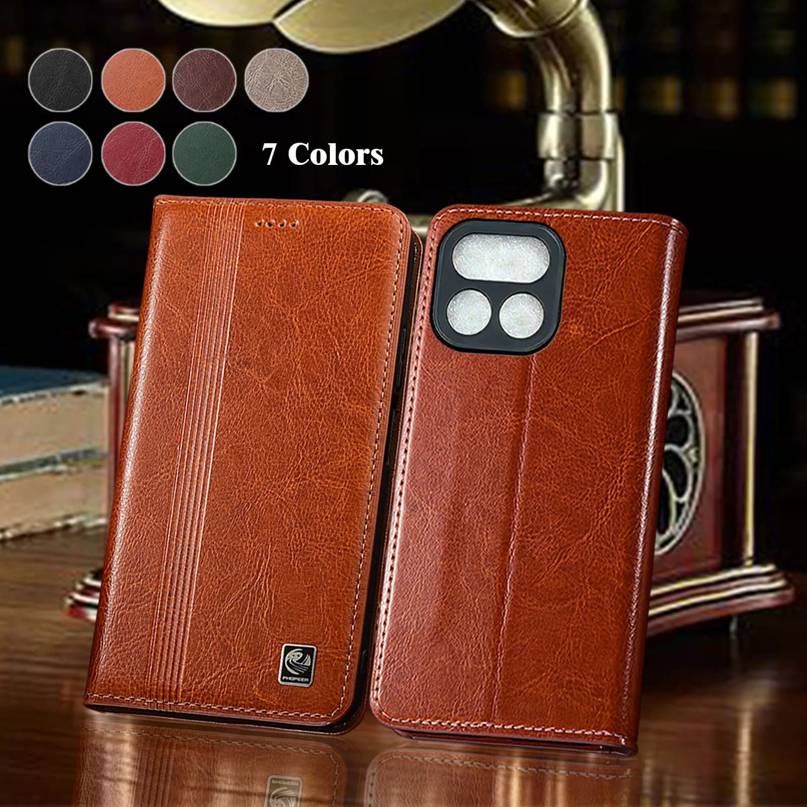 Vertical Line Pattern Of Genuine Leather Flip Phone Case For Realme 11 12 13 14 14T 15 16 Pro Plus 4G 5G Cowhide Scratch-Proof