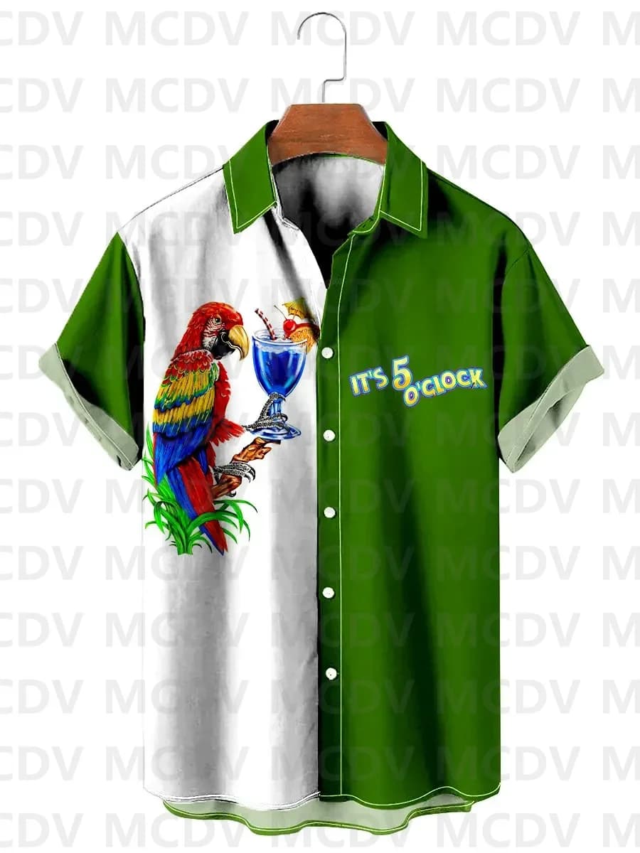 Men's Hawaiian Shirts Funny Colorful Chameleon Print Bowling Style Aloha Short-Sleeved Shirt