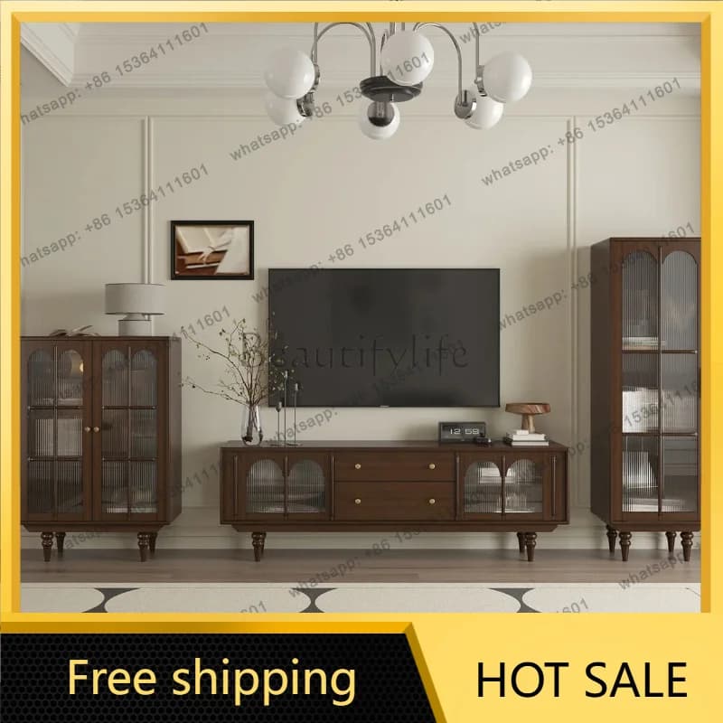 YJ cabinet American glass door against the wall Living room small solid wood dining side cabinet small apartment household