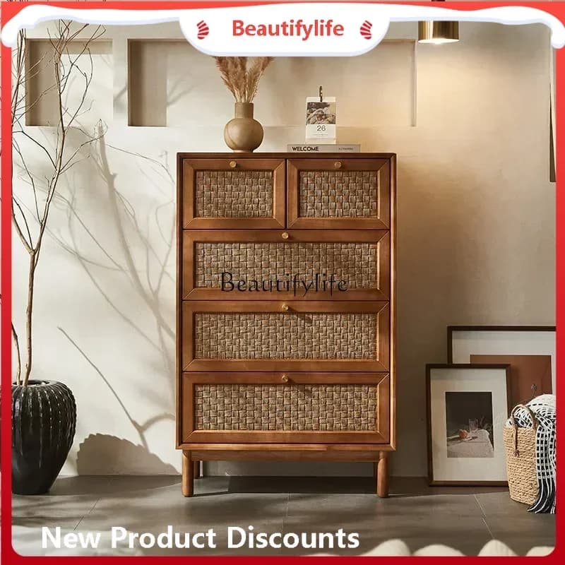cn8350 style  Solid wood rattan simple modern medieval art drawer storage locker ss 8617