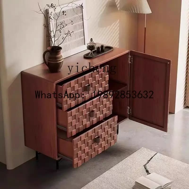 X6  Model Room Vintage Carved Chest of Drawers Sideboard Living Room Entryway Cabinet Decoration