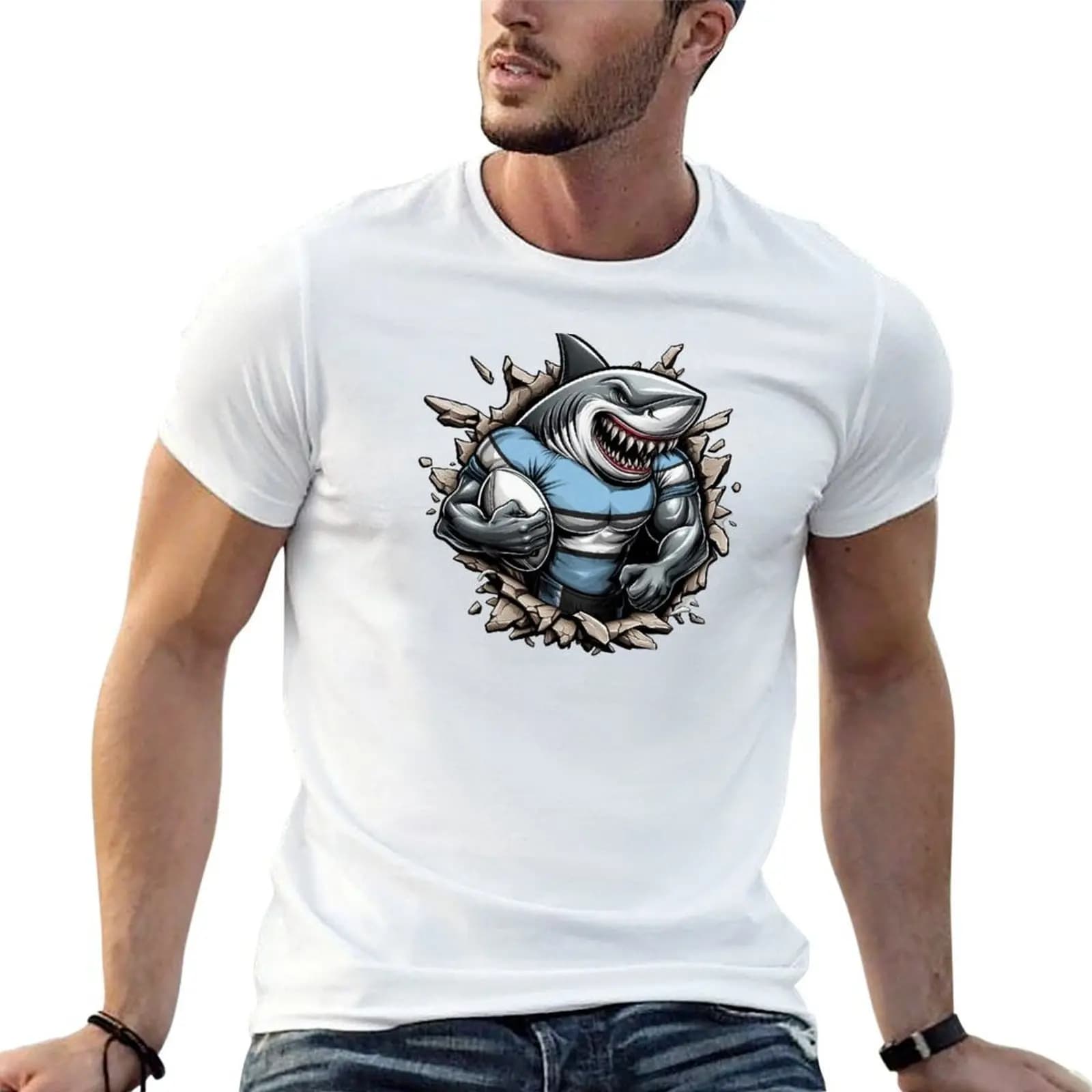 Cronulla Sharks Smash Through T-Shirt fashion shirts man t shirt mens graphic t-shirts anime