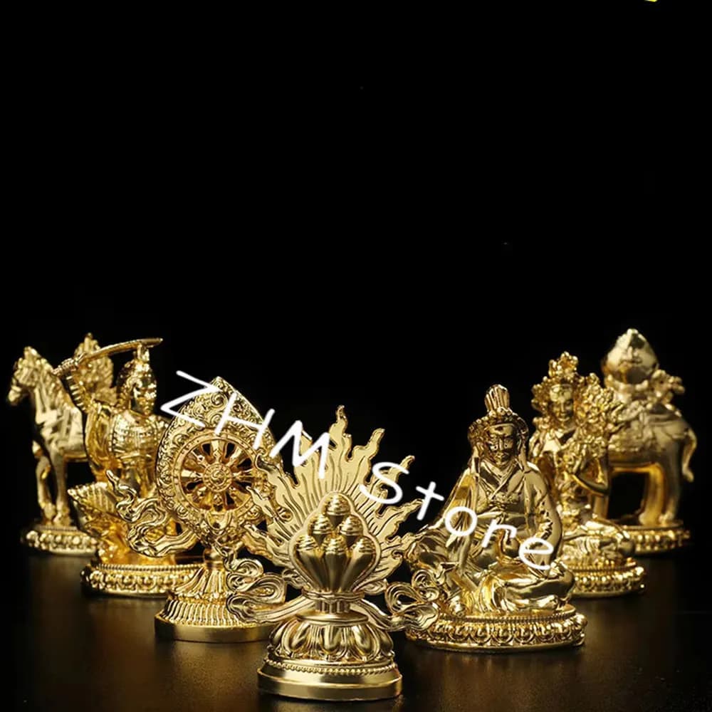 7pcs/set Gold Plating Tibetan Buddhist Supplies Seven Treasured Symbol Temple/Home/Office Putting Decorate Craft Statues