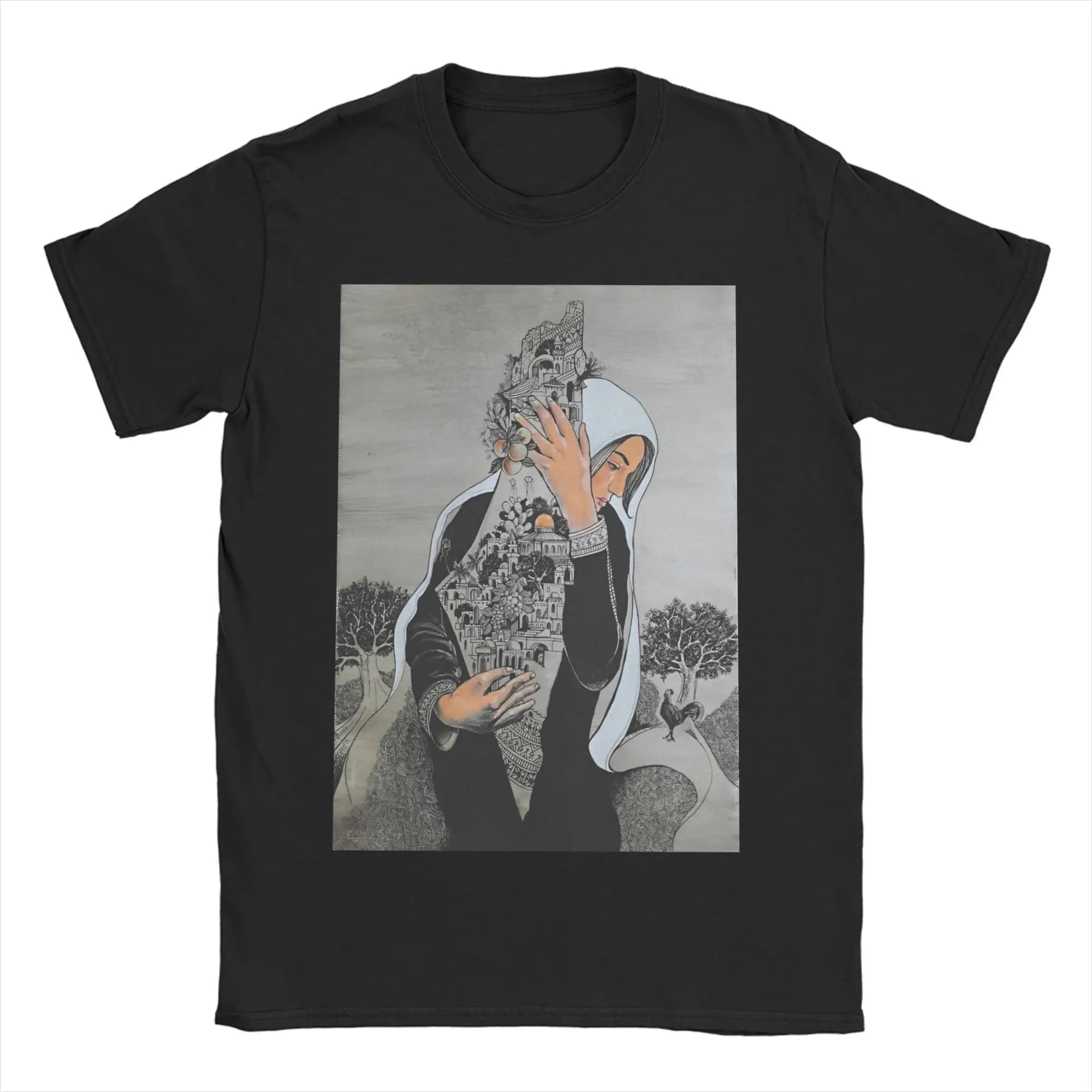 Palestined Woman Keffiye     T Shirt Beach  Fashion T Shirts Men Pure Cotton O Neck Oversize Tees Short Sleeve Y2K Basic Tshirt