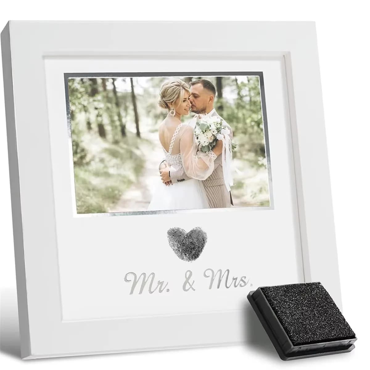Heart Thumbprint Wedding Picture Frame with Ink Kit, Engagement Gifts for Couples Keepsake Wedding