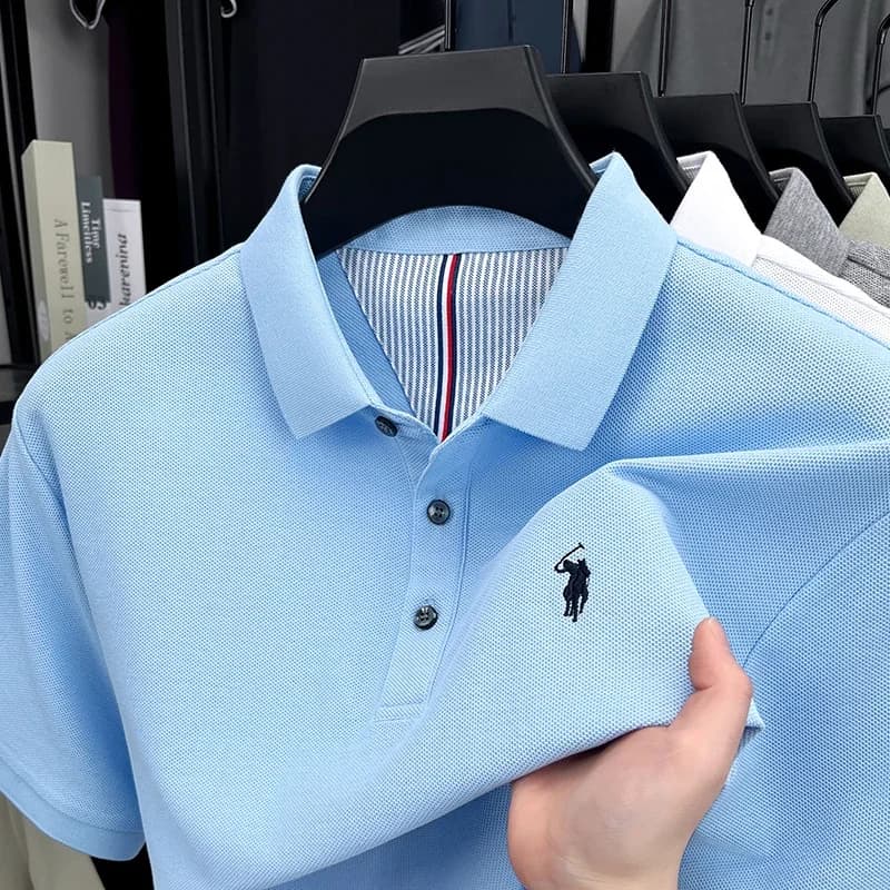 Men's 100% Cotton Short Sleeve Polo Shirt Summer Premium Equestrian Logo Embroidery Golf Casual Collared Tops