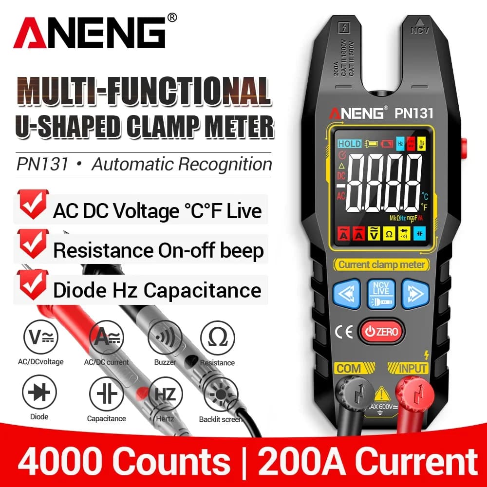 ANENG PN131 Clamp Multimeter Rechargeable 4000 Counts Auto-ranging AC DC Voltage Current NCV Resistance Electrician Measuring