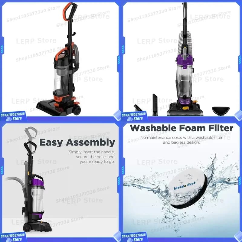 4L Bagless Vertical Vacuum Cleaner Powerful Lightweight Wired for Household and Commercial Use High Suction Dust Collector