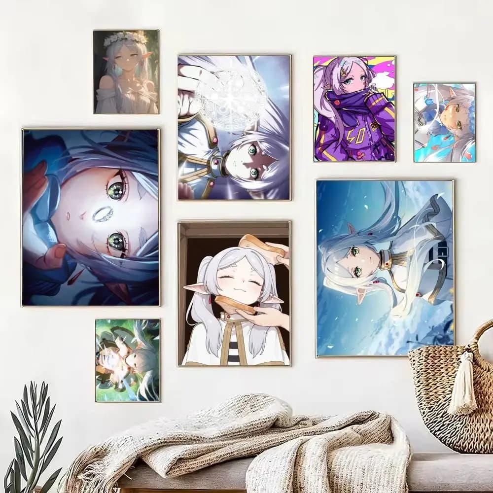 Frieren Anime Beyond Journeys End  Poster Waterproof Wall Art Sticker For Bar Living Room Vintage Decor High Quality Print Gift